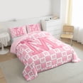 thumbnail image 3 of jejeloiu Kawaii Bowtie Plaid Queen Comforter Set,Pink Letter M Bedding Comforter Set For Bowtie Girls Reversible 3 Pieces, 3 of 8