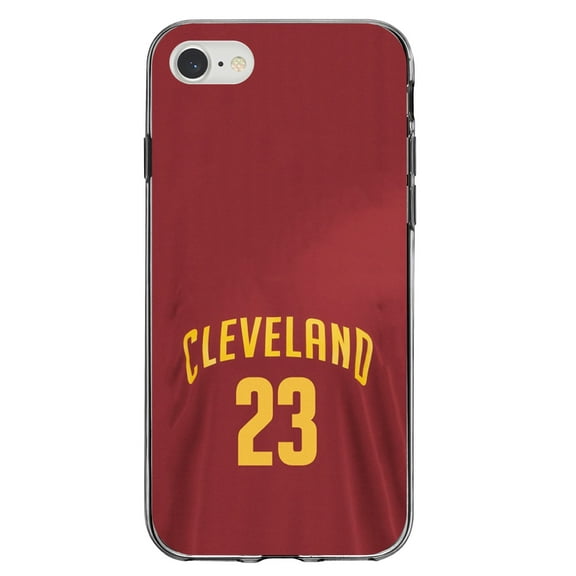 DistinctInk Clear Shockproof Hybrid Case for iPhone 7 8 SE (2020 Model) 4.7" Screen TPU Bumper Acrylic Back Tempered Glass Screen Protector - Cleveland 23 Jersey - Show Your Love of Basketball