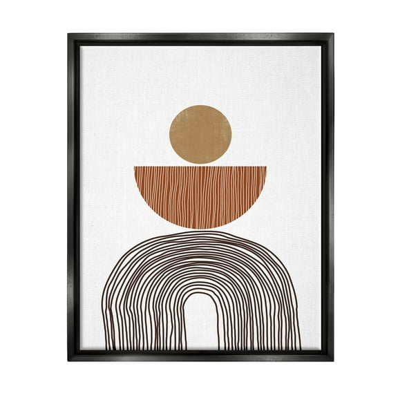 Stupell Industries Boho Shapes Stacked Abstract Round Curves Brown White Jet Black Framed Floating Canvas Wall Art, 16x20, by JJ Design House LLC