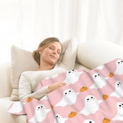 geerera Halloween Ghost Blanket, Pink Throw Blanket 30x40, Soft Flannel Fuzzy Fabric, Lightweight for Bed, Sofa, Couch, Travel