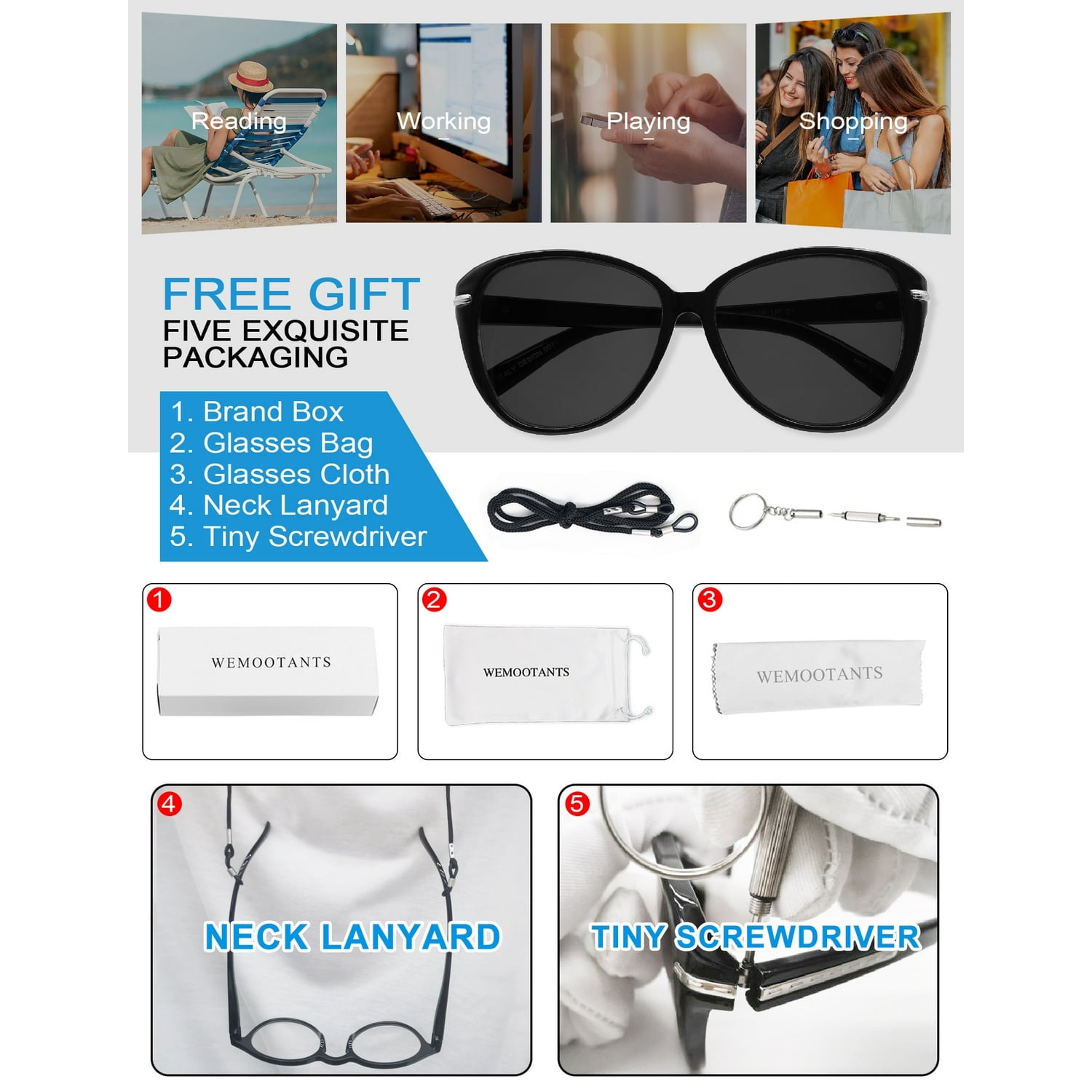 WEMOOTANTS Vintage Reading Sunglasses 1.0 for Women Black Full Sun Readers 1.00 1.25 1.50 1.75 2.00 2.25 2.50 2.75 3.00 3.50 4.00