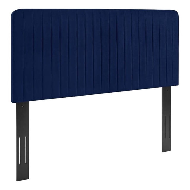 Pemberly Row Channel Tufted Performance Velvet Full/Queen Headboard in Navy