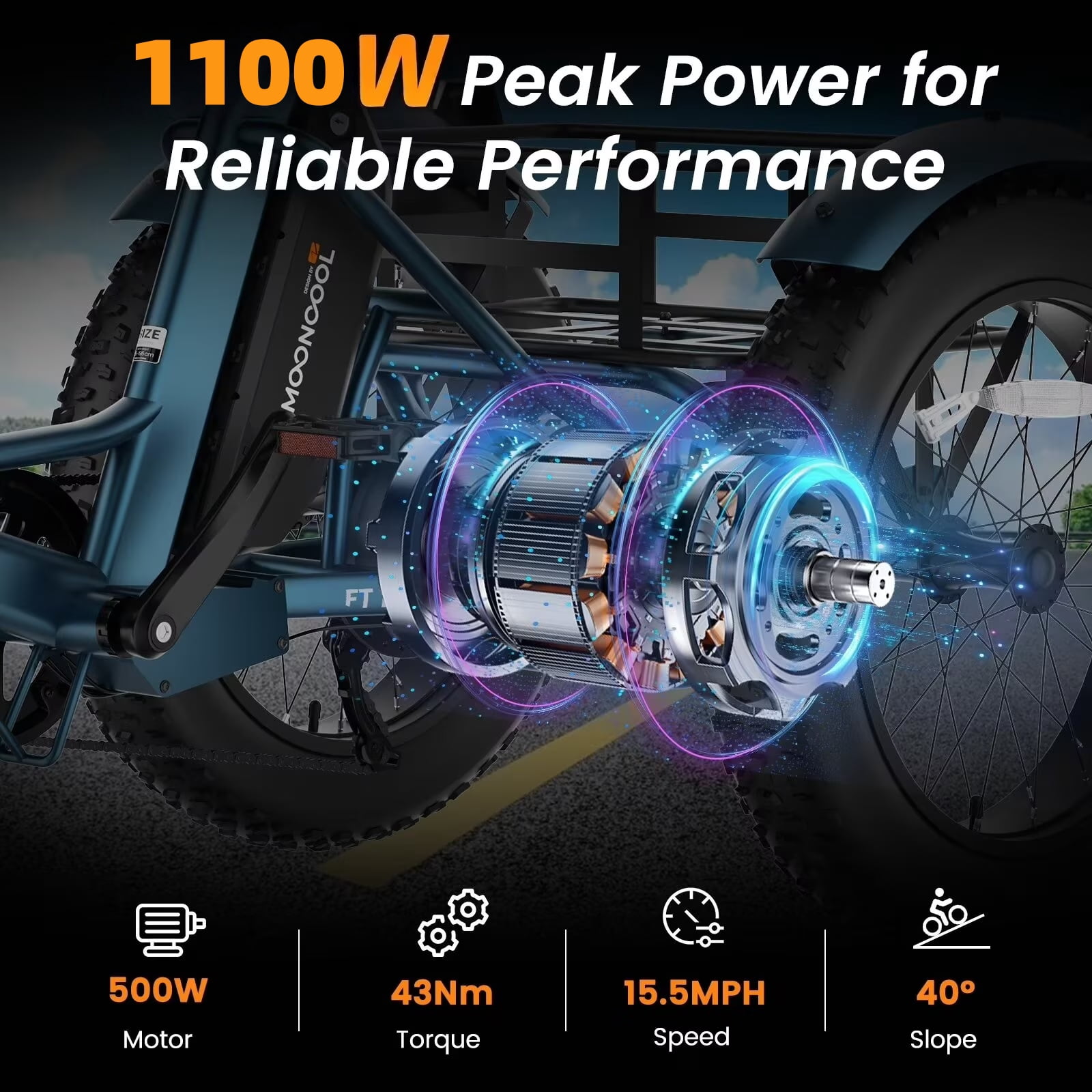 MOONCOOL Folding Electric Tricycle for Adults, 20" x 4" Fat Tire Electric Trike, 48V Peak 1092W  Electric Bicycle, 3 Wheels 7 Speed Ebike w/ 14.5Ah Removable Battery& Speed Differential Mechanism