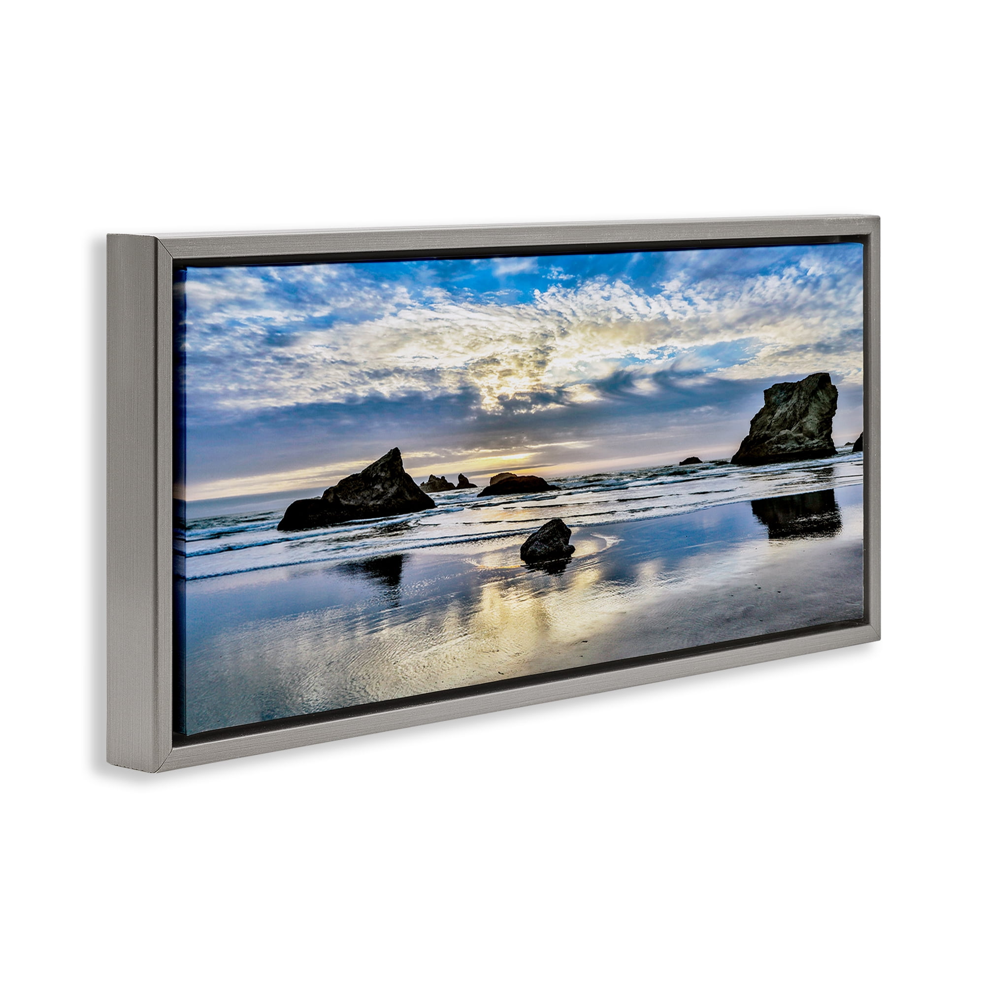 Stupell Industries Rocks Protruding on Beach Nautical & Beach Photography Gray Floater Framed Canvas Art Print Wall Art, 25 x 11