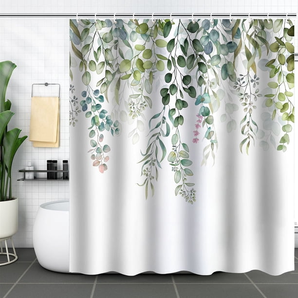 Cortina de baño, cortina de ducha de plantas verdes, impermeable y a prueba de moho, impresión digital 3D, partición de cortina de baño de bosque, no requiere perforación, xtl1008, 120*180