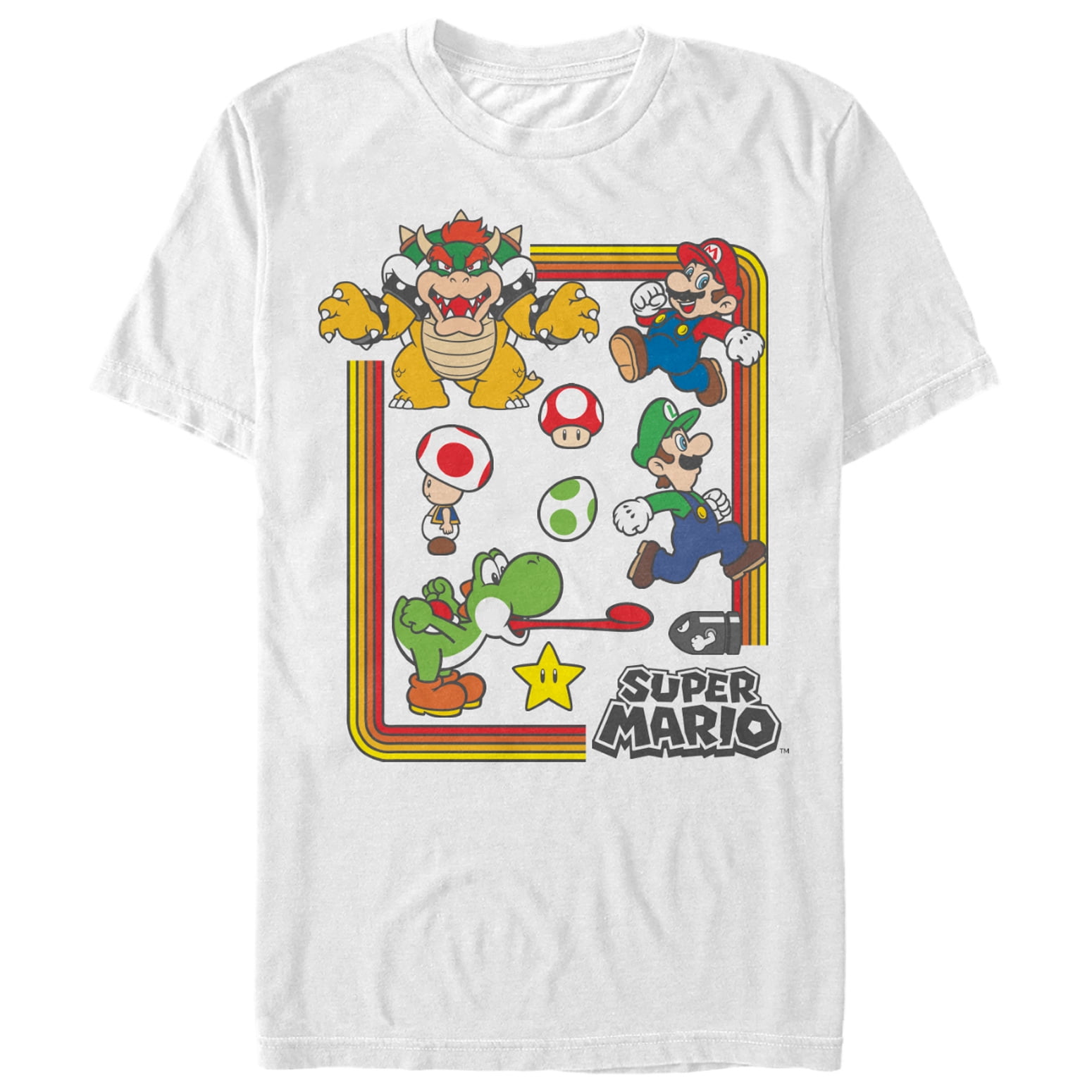 Men's Nintendo Super Mario Rainbow Frame Graphic Tee White Medium