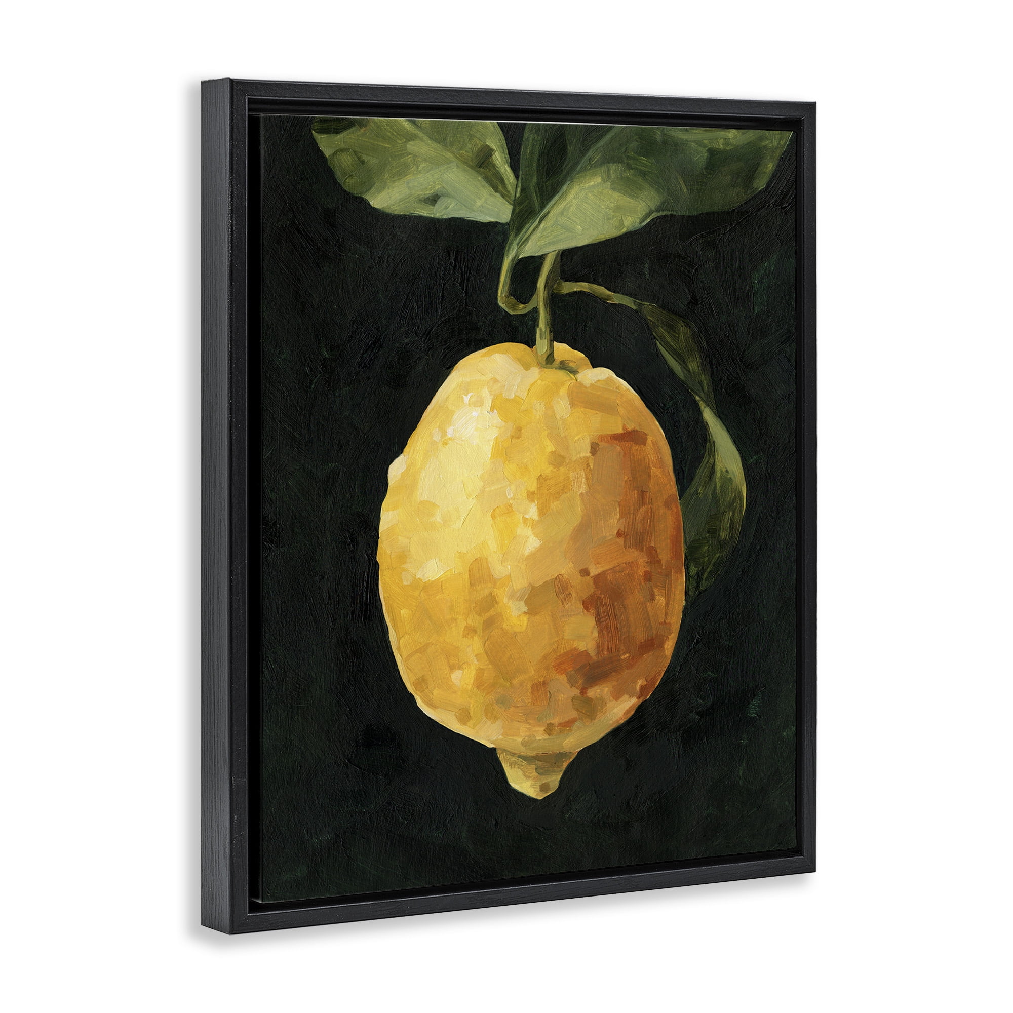 Stupell Industries Abstract Lemon on Vine Food & Beverage Painting Black Floater Framed Canvas Art Print Wall Art, 25 x 31