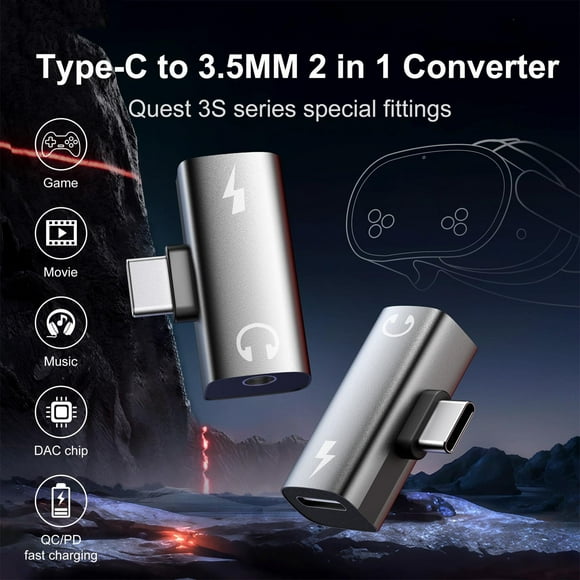 Adaptateur Casque et Chargeur USB‐C vers 3,5 mm, Répartiteur Audio Type‐C 2‐en‐1 avec Charge Rapide PD, Son Haute Résolution Stable, Compatible avec les Téléphones les Plus Récents, Accessoire de Voyage Compact