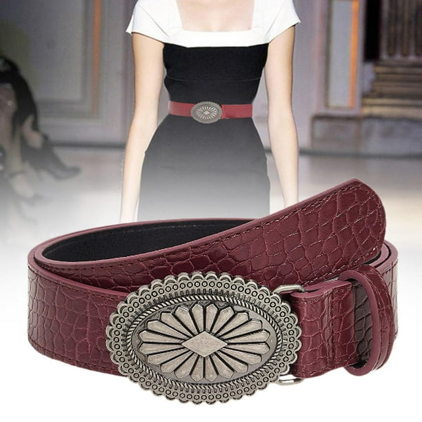Cinturón de cuero PU Fernando para mujer con hebilla a presión Rojo oscuro