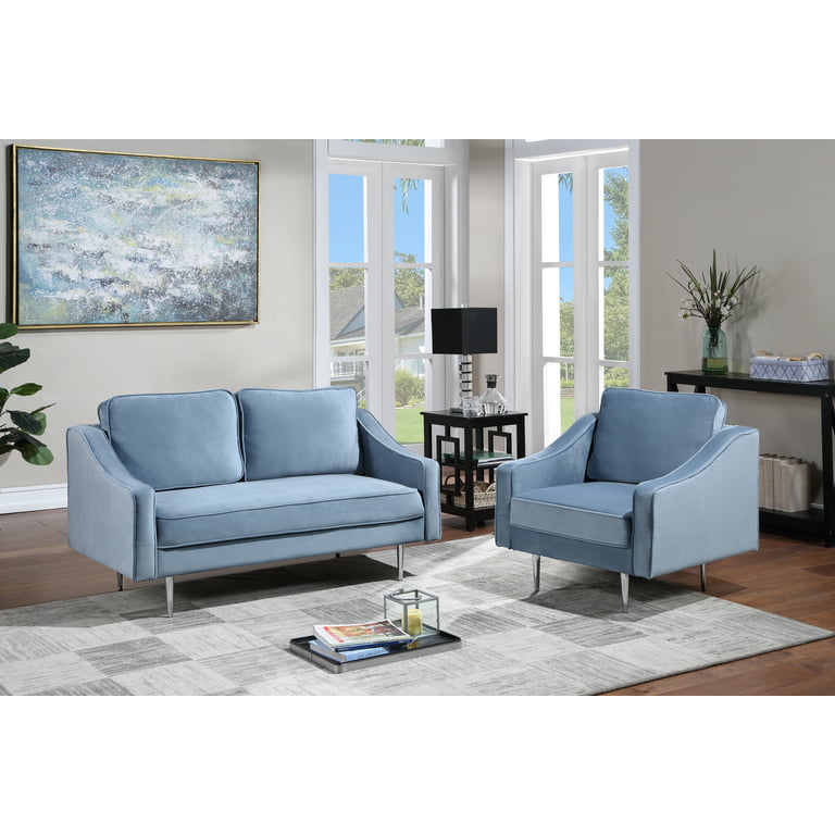 MERITLIFE Modern Sofa Couch with Solid Wood Frame for Living Room Furniture  Removable Back Cushion and Seat Cushion(Blue),71.25 Wide 2 Seater Sofa