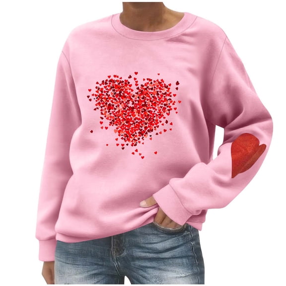 qucoqpe Valentines Day Sweatshirts Women Valentine Crewneck Sweatshirt Love Heart Long Sleeve Pullover Shirts Tops