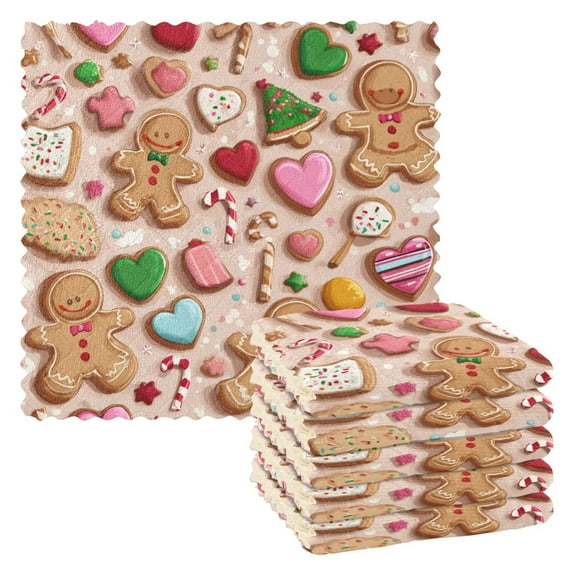 6 Pieces of Kitchen Towels 11x11Inch Kitchen Dish Cloths Kitchen Dish Towels Reuseable Cleaning Cloths Christmas Gingerbread Man