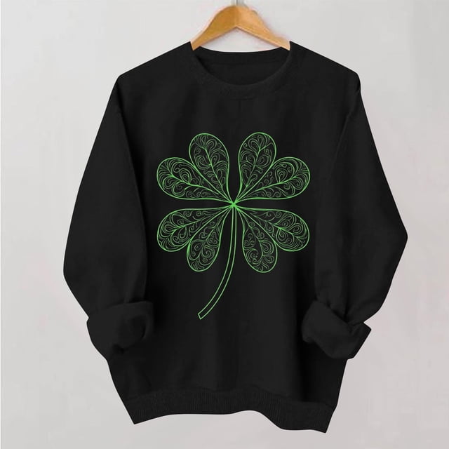 RKSTN Chandail à Manches Longues pour Femmes Col Rond Imprimé Jour de la Saint-Patrick Ample Décontracté Sans Capuche Noir G
