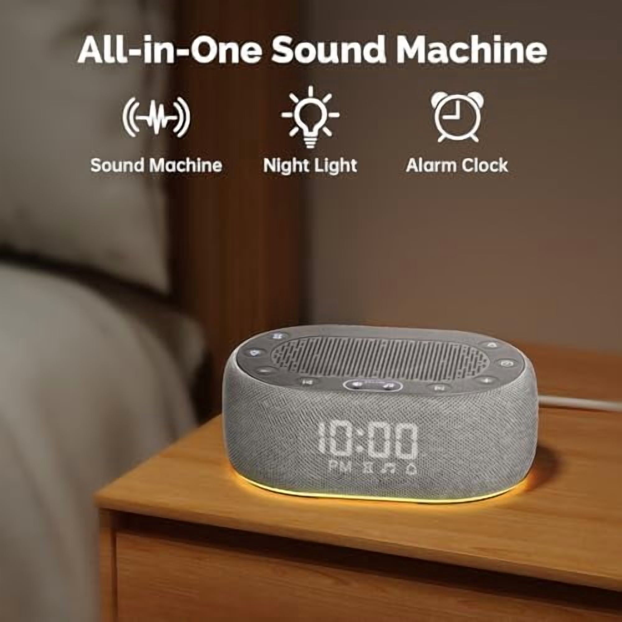White Noise Sound Machine with Alarm Clock, Pink Noise Maker for Baby Adult Sleeping, 30 Soothing Sounds, Easy App Controlled, Dimmable 7-Color Night Light, Sleep Timer, 30 Volume Levels - Grey