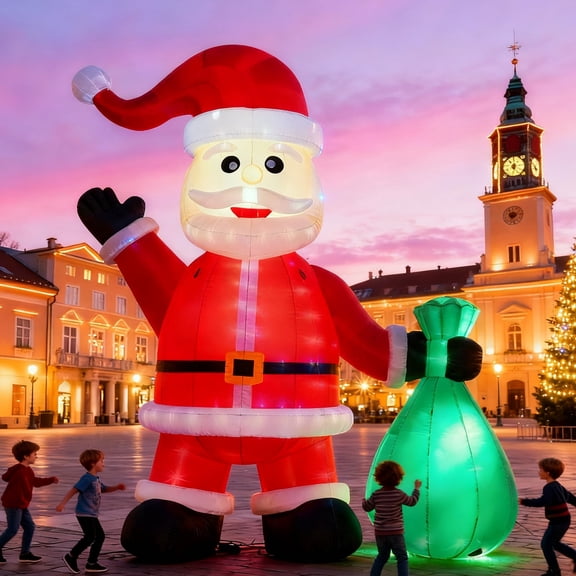Relunch 33FT Giant Inflatable Santa Claus with LED Lights and 1100 Blower, Outdoor Christmas Yard Decoration, Lawn Party Blow up Decor with Gift Bag