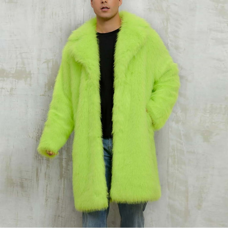 DAFPZW Mens Long Faux Fur Coat Luxury Furry Jacket Lapel Collar