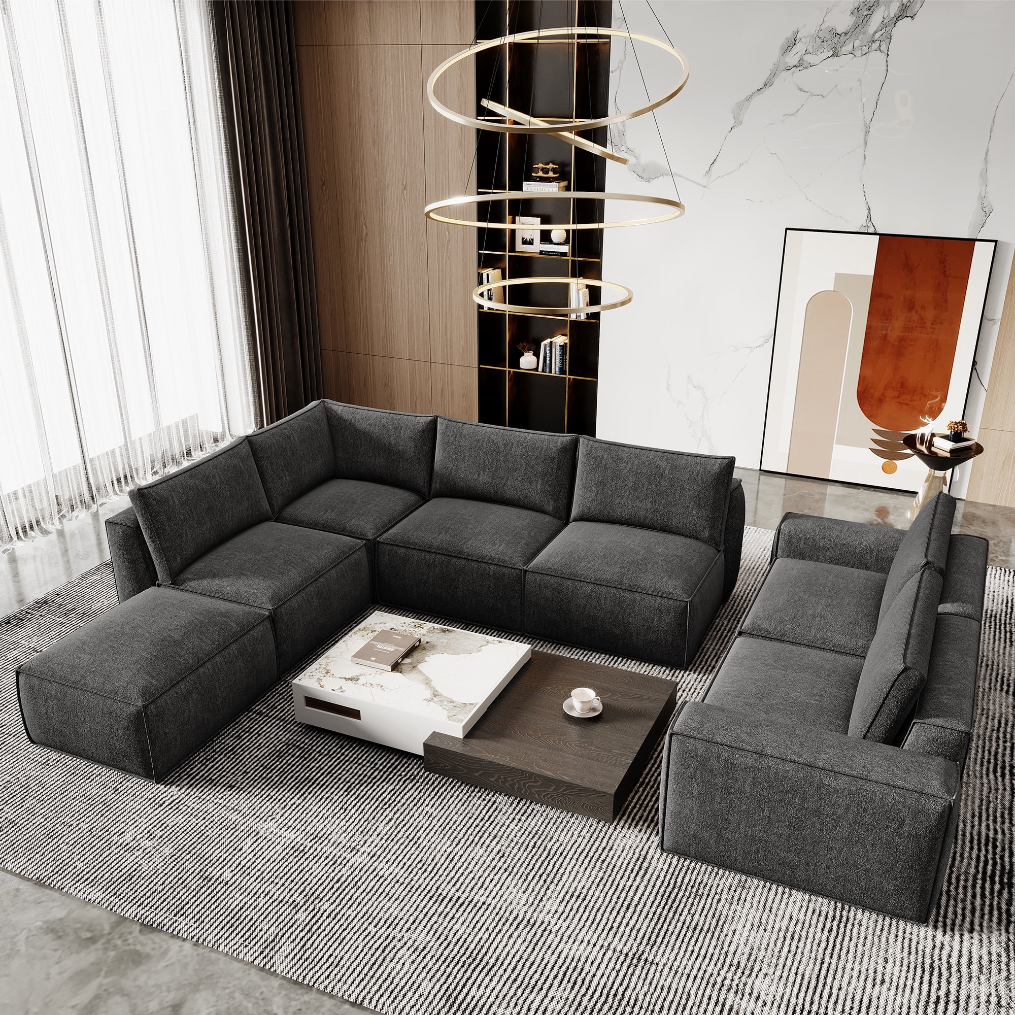 175" Oversized Boneless Couch for Living Room, Neche Modern Modular Sectional, Convertible, U Shaped, Deep Seat, Big Comfy Sofa Set with Ottoman,Grey