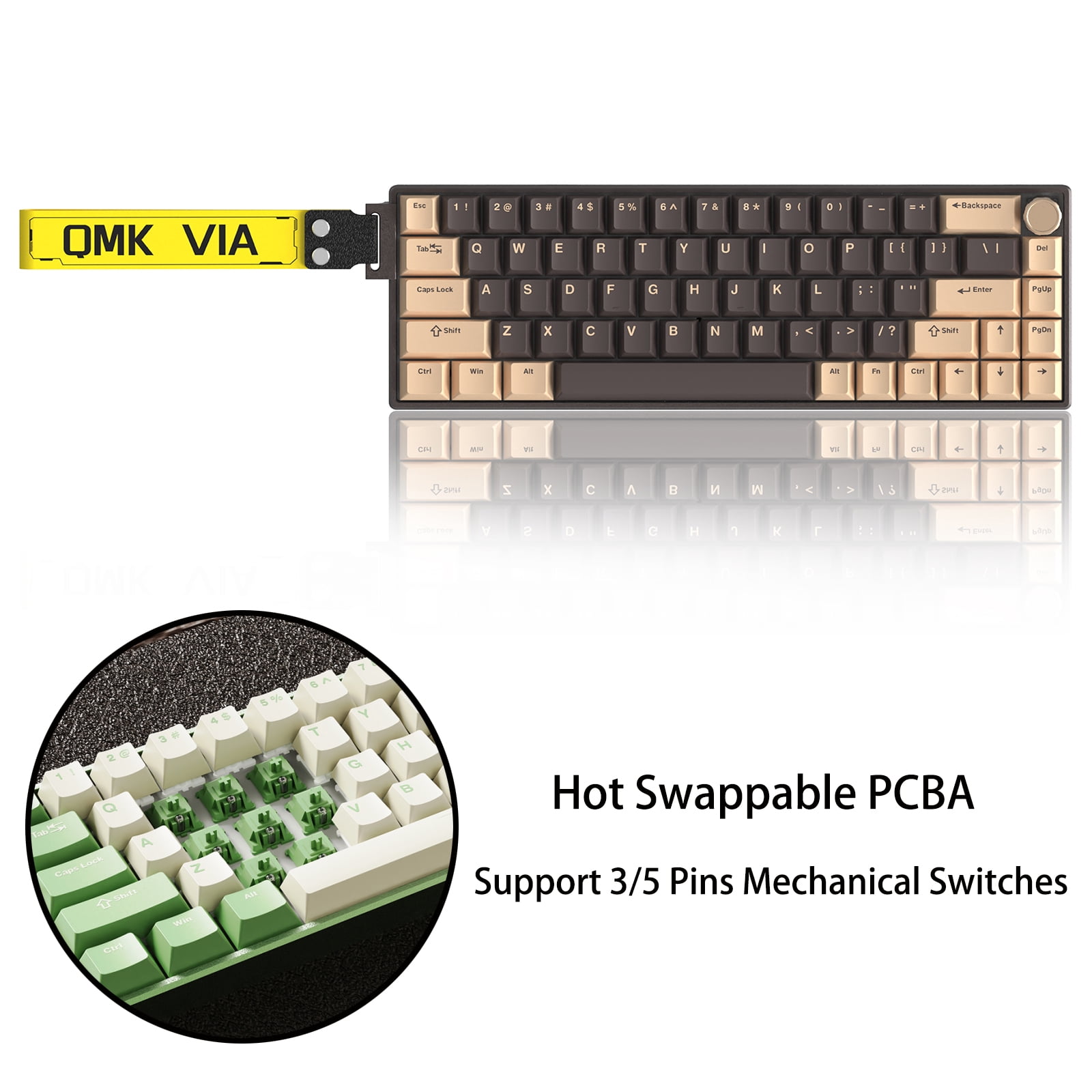 Artyond Compact Mechanical Gaming Keyboard, QMK/VIA Programmable Hot-Swappable Volume Knob, 32-bit ARM4 Chip, with RGB Backlight 68 Keys USB-C Aluminum Frame Keyboard for Games/PC/Mac, Brown