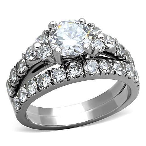 Womens Silver Ring High polished (no plating) Stainless Steel Ring with AAA Grade CZ in Clear TK1332