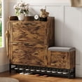 thumbnail image 2 of Estilo rural-style freestanding shoe rack: wood shoe gabinete con 2 flip - cajones, 2 hooks, bottom estante, y antiseptic wood para entrada o sala de estar, 2 of 8