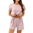 thumbnail image 4 of Yutk Women's Summer Casual Smocked Rompers Women Home Fashion Casual Easter Printed Tops and Pants Short-Sleeved Shorts Pajama Set with Pockets Pink M, 4 of 9