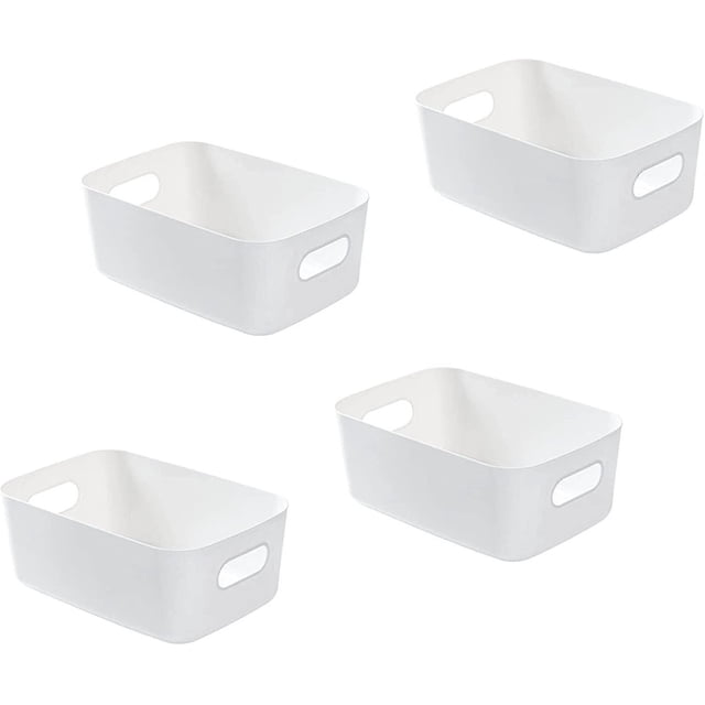 Cestas de almacenamiento de plástico blanco, paquete de 4, cestas de despensa pequeñas para organizar, cestas organizadoras (pequeñas)