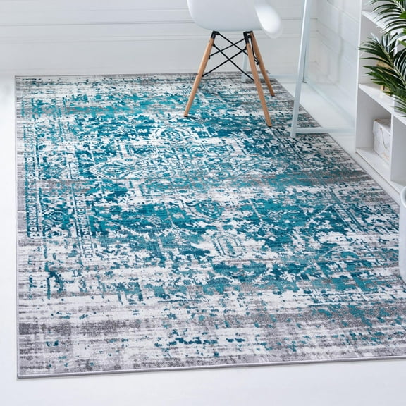 Unique Loom Aarhus Collection Area Rug - Vintage (6' 1" x 9' Rectangle Blue/Gray)