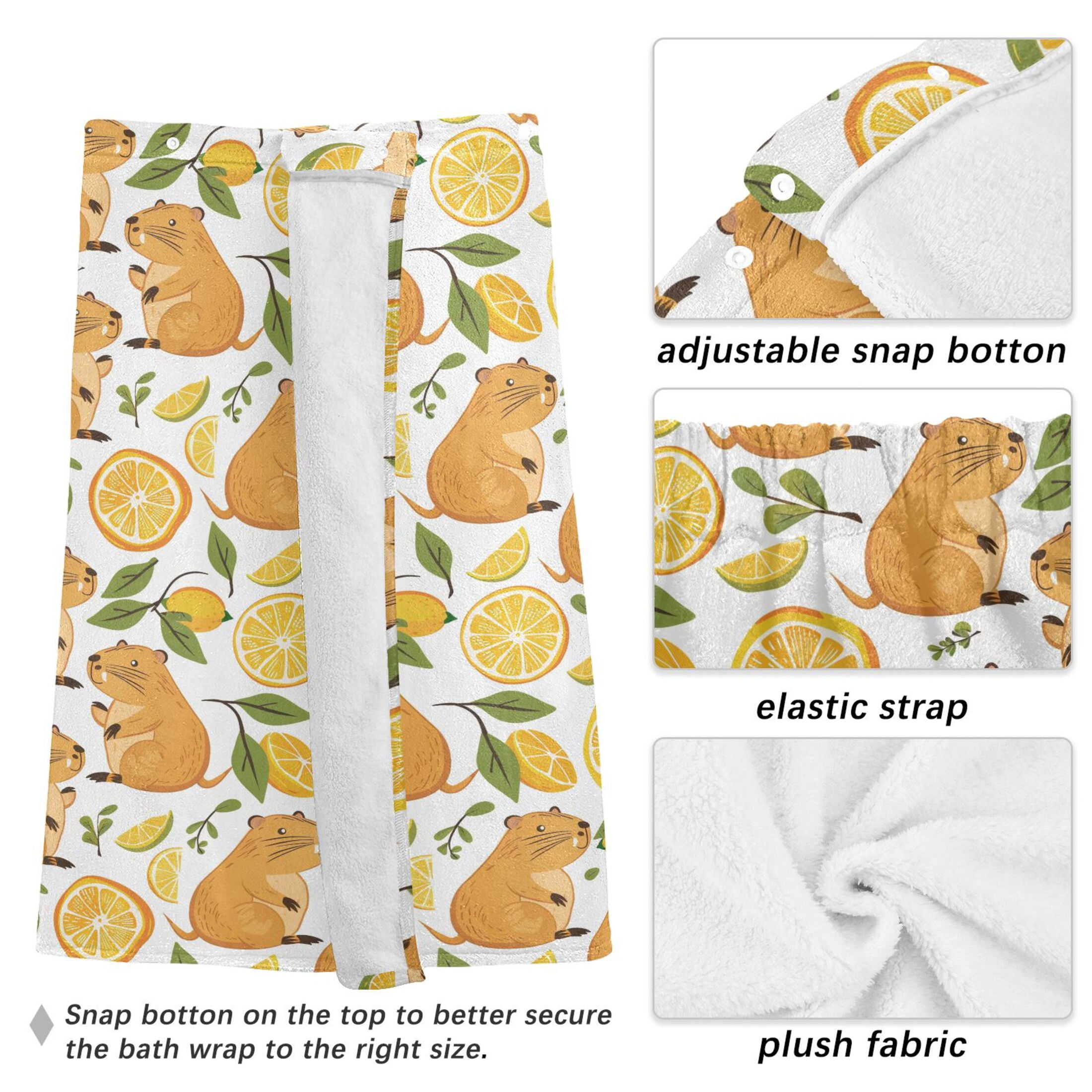 Mens Shower Wrap Adjustable Bath Wrap Towel Body Towels for Gym Shower Sauna Spa Funny Baby Capybaras and Orange 60x28