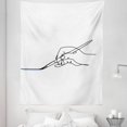 thumbnail image 1 of Minimalistic Tapestry, One Line Art Drawing Hand Holding a Brush Painting a Blue Line, Fabric Wall Hanging Decor for Bedroom Living Room Dorm, 5 Sizes, White and Dark Lavender, by Ambesonne, 1 of 1