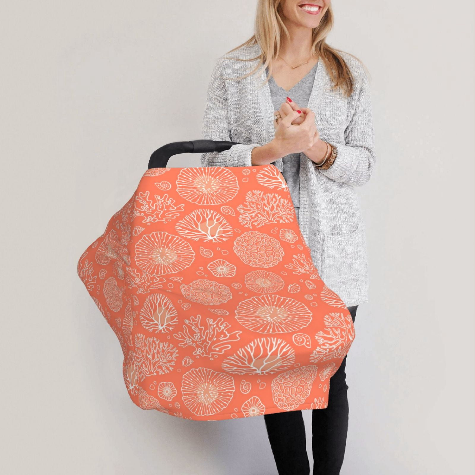 Fotbe The Marine Theme With Beautiful Corals Pattern Car Seat Covers for Babies, Nursing Breastfeeding Cover Infant Carseat Canopy, Soft Stretchy Carrier Cover