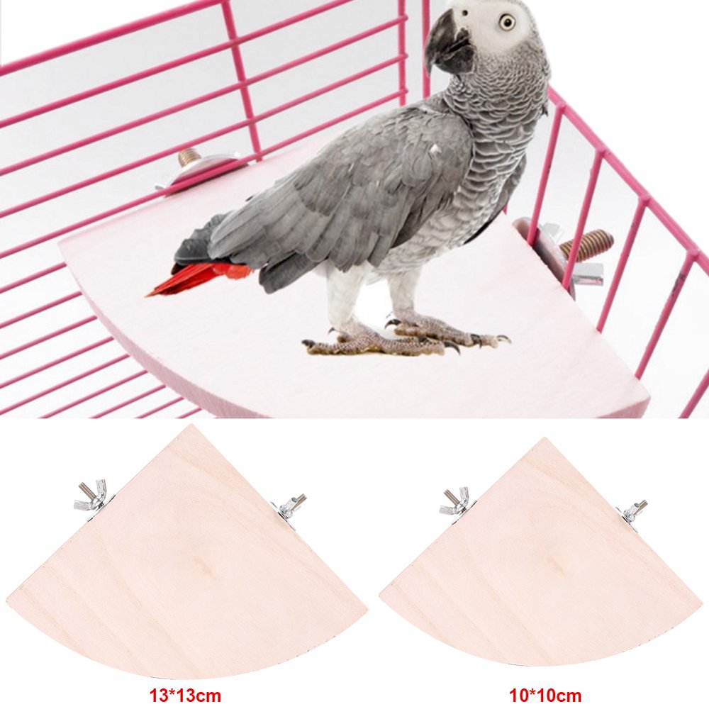 HERCHR 2Pcs Wooden Fan Shape Bird Cage Perches Stand Platform Toy for