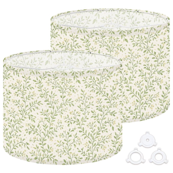 Lamp Shades Set of 2 Easy Assembly Green Botanical Vine Delicate Leaves Cream Drum Lampshades for Table Lamps Floor Lamps Pendant Light 13"x13"x10" Replacement Lamp Shade