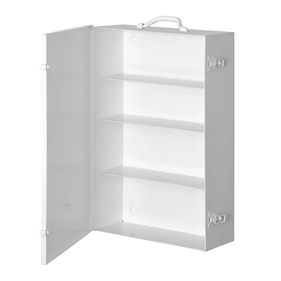 First Aid Cabinet, White Steel 4-Shelf 15x22x5-9/16in - Industrial Empty Medical Cabinet for Wall Mount or Carry, 11FX