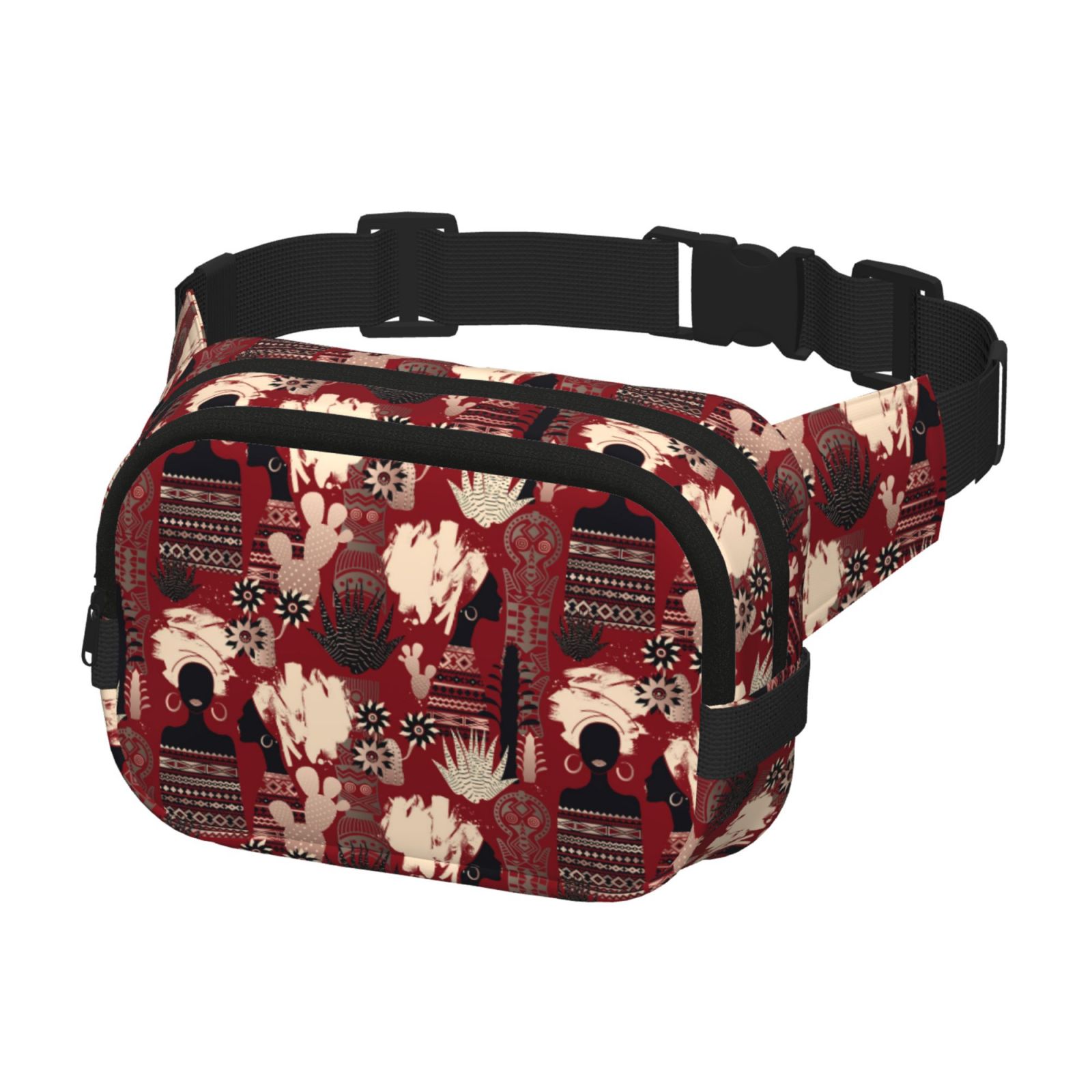 Picia African Women A Print Square Double-Layer Waist Bag Mini Adjustable Waist Belt Bag Exercise Running Travel Hiking