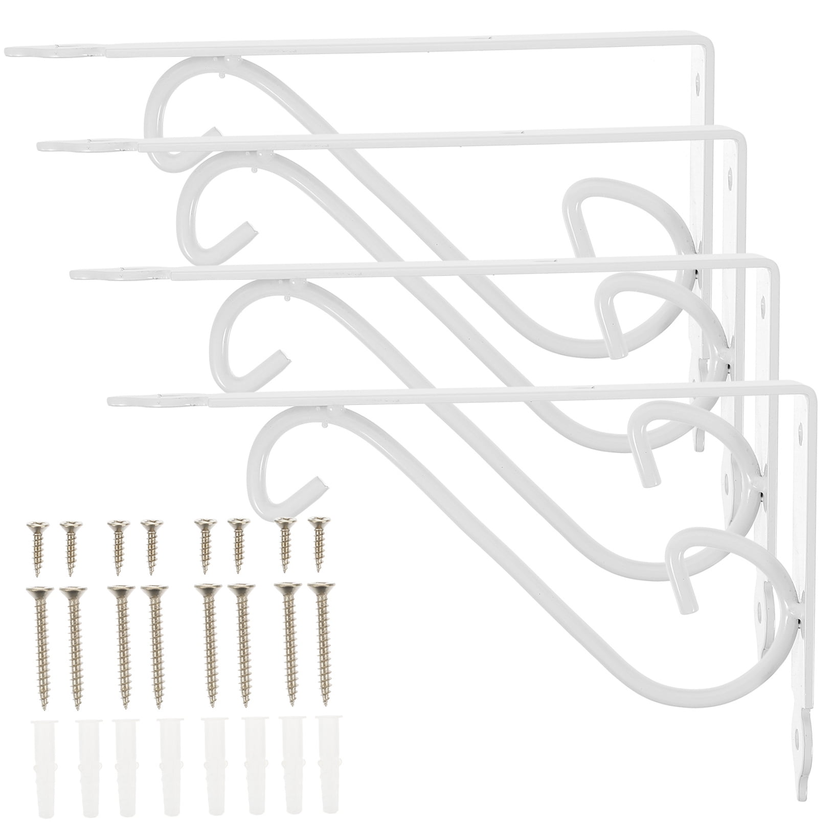 Topbathy 4Pcs White Iron Shelf Brackets with Floral Pattern for Home Bookrack and Clapboard Support