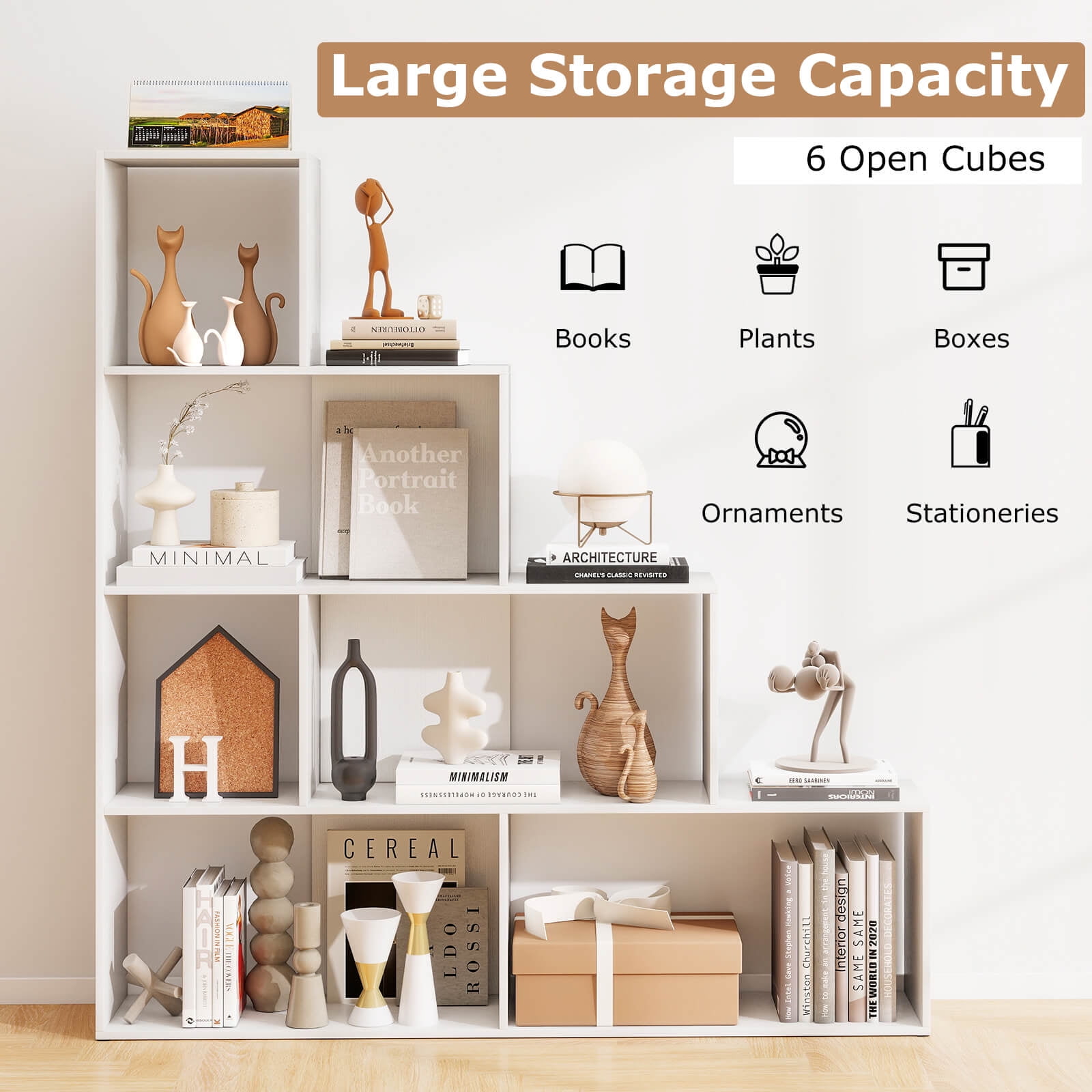 Costway 6 Cubes Ladder Shelf Freestanding Corner Bookshelf Storage Bookcase Display Rack White