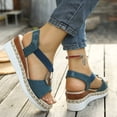 thumbnail image 4 of Rokment Women's Platform Chunky Heels Dressy Sandals Fashion Casual Metallic Silver Buckles Leather Elastic Ankle Strap Wedge Slingback Heeled Summer Comfortable Walking Shoes Blue Size 9, 4 of 7