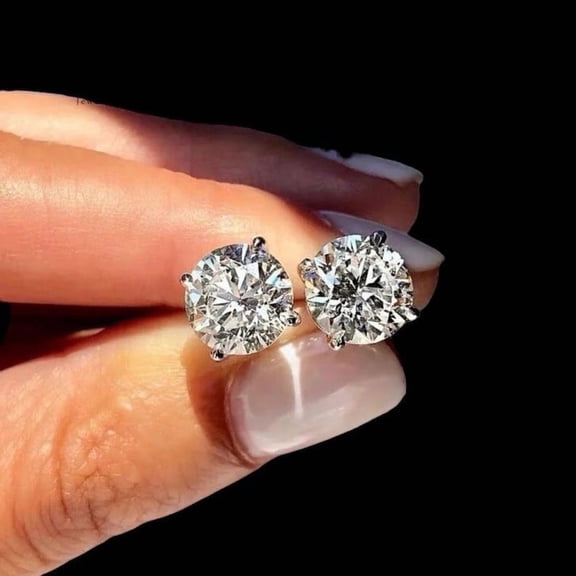 4 Ct Round Cut Moissanite Stud Earrings 14k White Gold Plated 8mm Screw Back
