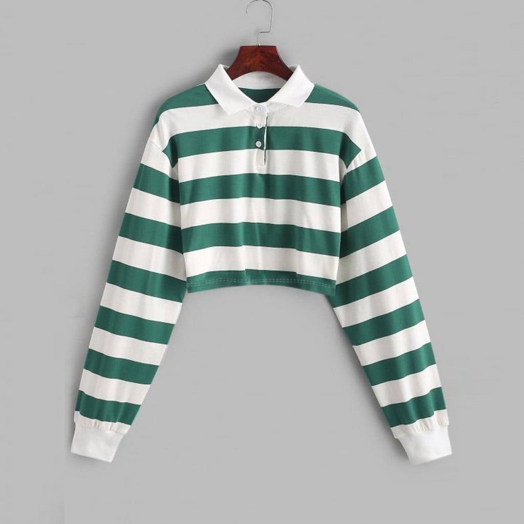 Striped Long Sleeve Workout Crop Top 