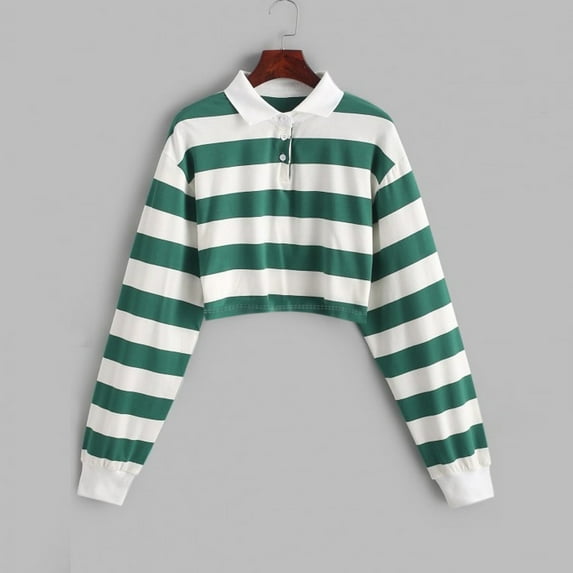 Botrong Womens Color Stripe Button Long Sleeve Pullover Hoodies Sweatshirt Tops Blouse Gifts for Family on Clearance