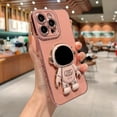 thumbnail image 4 of Compatible with iPhone 14 PRO MAX 5g 6D Plating Cute Astronaut Hidden Stand Holder Phone Case with Gold Side Heart Pattern Camera Protection for Women Shockproof Kickstand Bumper (Pink), 4 of 10