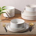 thumbnail image 2 of Gibson Elite Echo Bay 12 Piece Porcelain Reactive Glaze (Service for 4) Ceramic Plates and Bowls Modern Stackable Dinnerware Set - White, 2 of 15