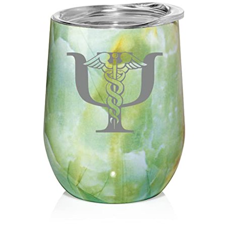 

12 oz Double Wall Vacuum Insulated Stainless Steel Stemless Wine Tumbler Glass Coffee Travel Mug With Psychiatrist Psychiatry (Turquoise Green Marble)