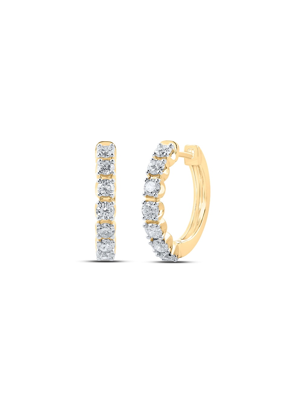 Macey Worldwide Jewelry 10k Yellow Gold Diamond Hoop Earrings 1 Ctw