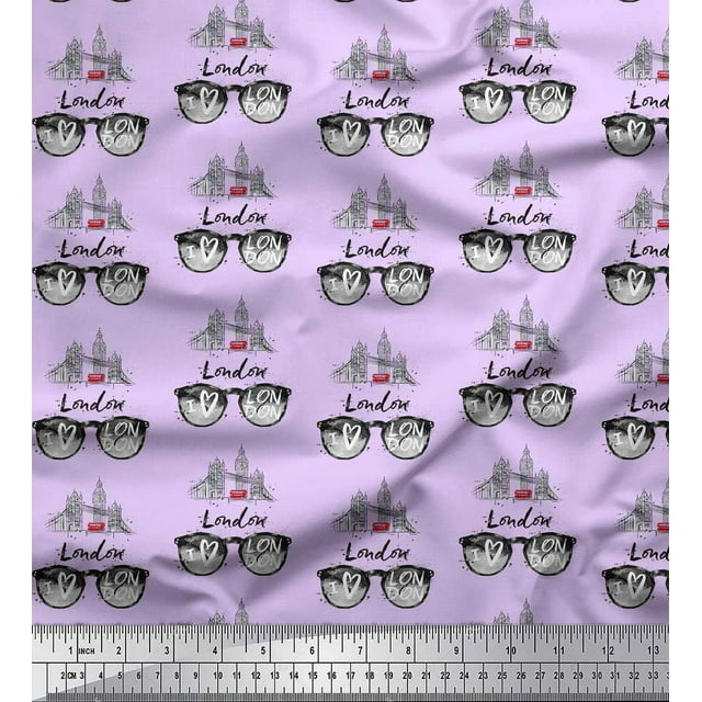 Soimoi Purple Modal Satin Fabric I Love London Text Decor Fabric Printed Yard 42 Inch Wide