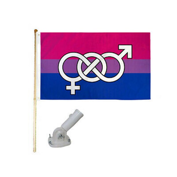 5' Wood Flag Pole Kit W/ Nylon White Bracket 3x5 Bisexual Symbol Pride ...