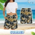 thumbnail image 3 of Beach Shorts for Women 2026 Summer Casual Floral Printed Elastic Waist Relaxed Fit Straight Leg Shorts with Pockets, 3 of 9