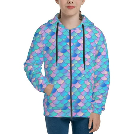 

Hoodies for Women pink blue bright fish scale Long Sleeve Sweatshirt Drawstring Zip Up Hoodie with Pockets Teen Girl Clothes