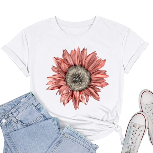 Puntoco Mujeres Moda Impresión O-Cuello Camiseta Corta Blusa Suelta Top Camisa Puntoco Puntoco-5880