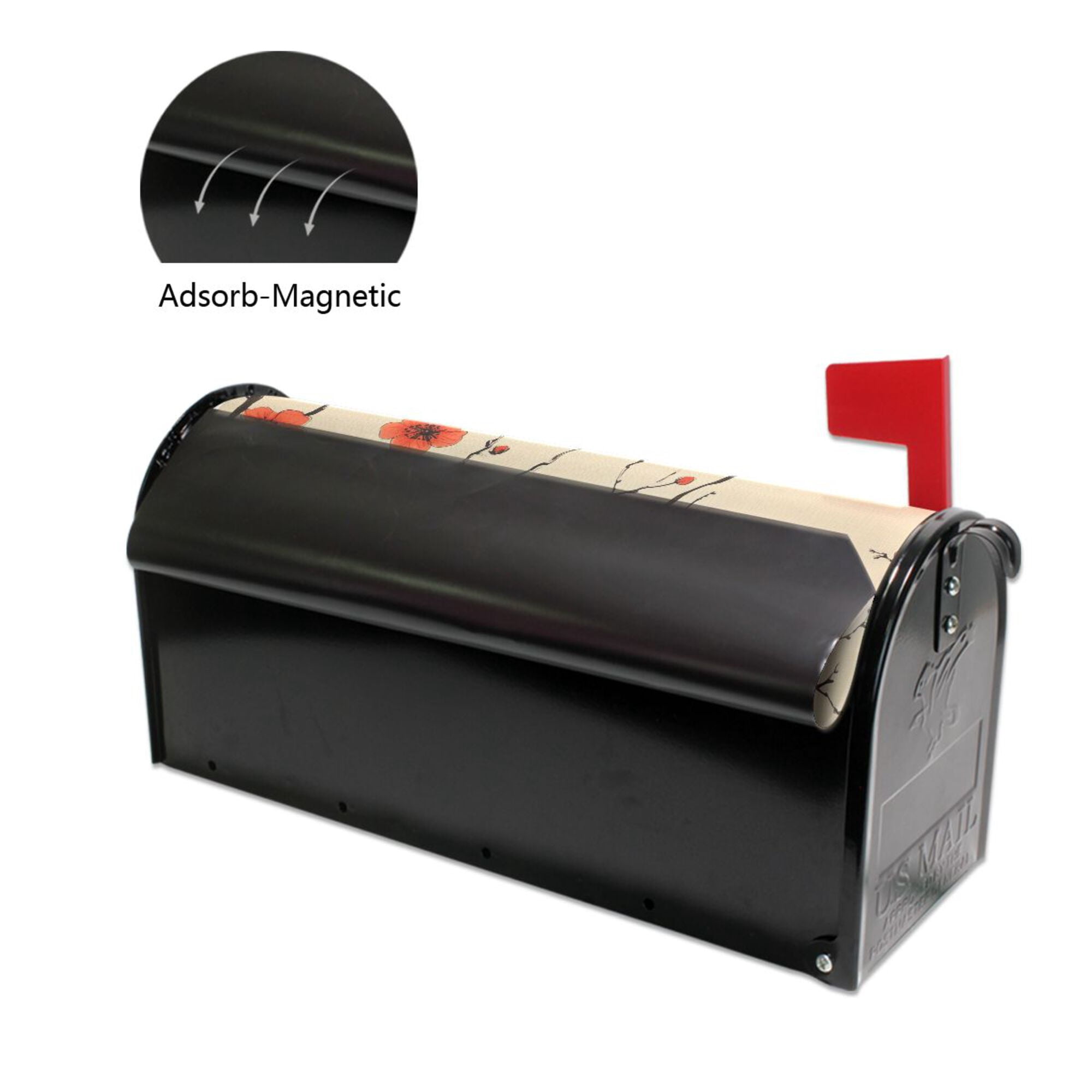Yayeee Mailbox Cover Magnetic Large Size Post Box Cover Wrap Decor, Red Floral Pattern